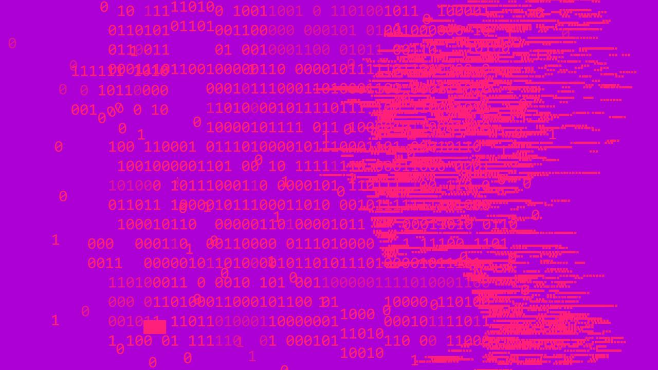 Código binario rosa sobre fondo morado